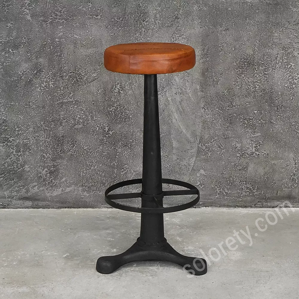 Wild west style cast iron bar stool Arizona with eco leather seat