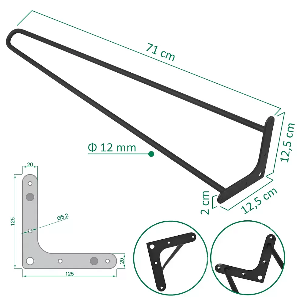 4pcs 10cm-40cm gambe tavolo in ferro per mobili in metallo piede cabinet  piedi forcina scrivania dimensione gamba10cmcolorenero